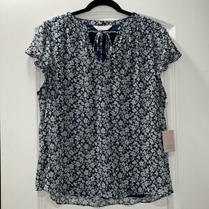 Lauren Conrad top with flowy sleeves blue and white NWT